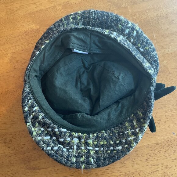 NWOT Size L/XL H&M green white plaid newsboy cap with green velvet bow - Picture 6 of 10